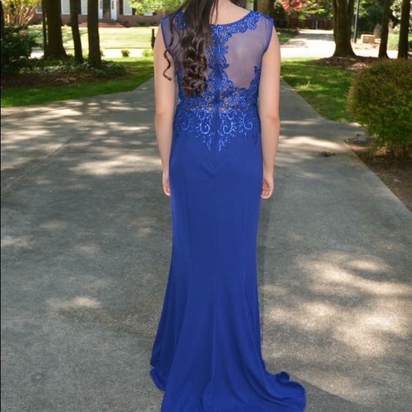 Royal Blue Beaded Top Prom Dress - Picture 3 of 3